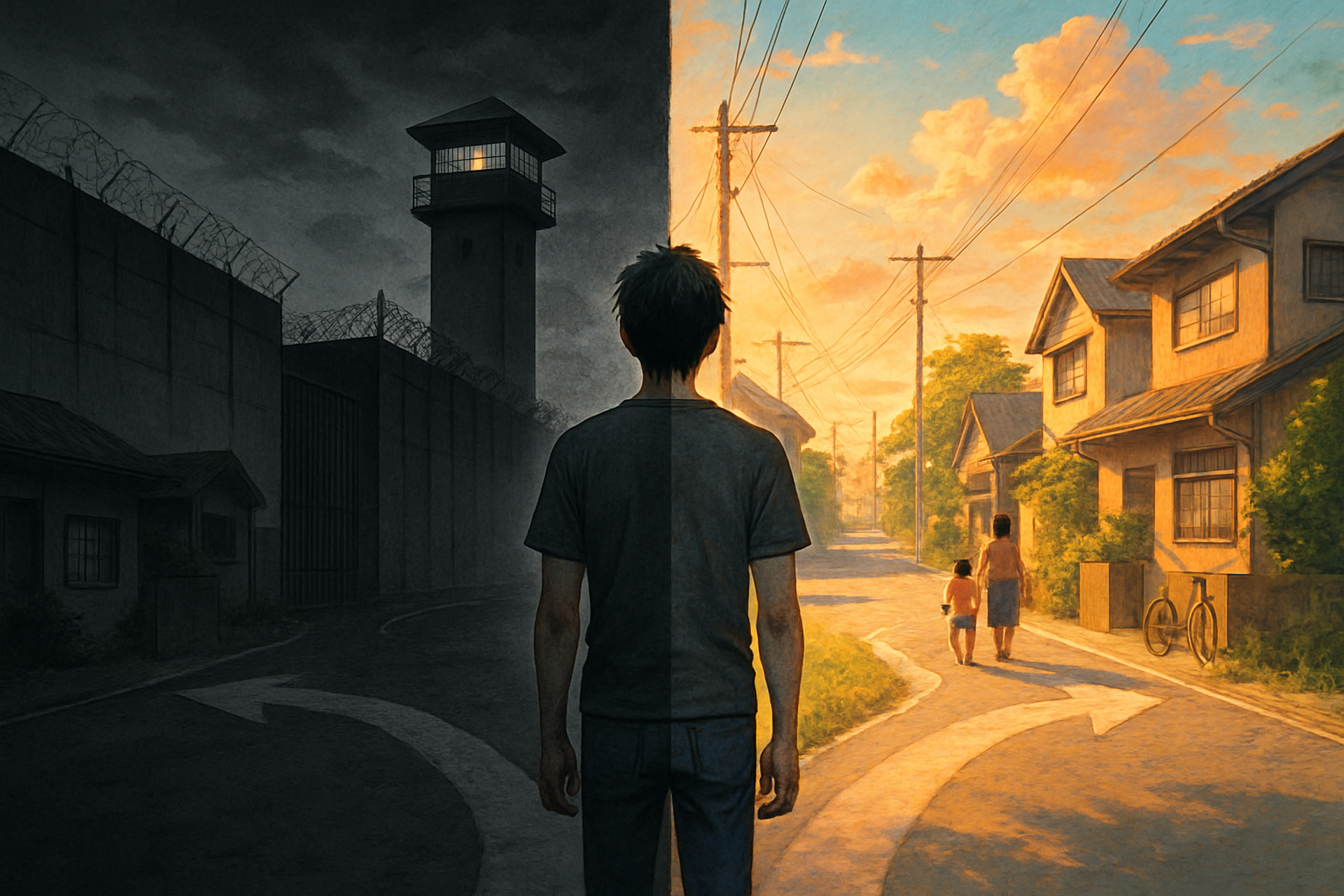 過去と現在の狭間で選択を迫られる青年(イメージ)