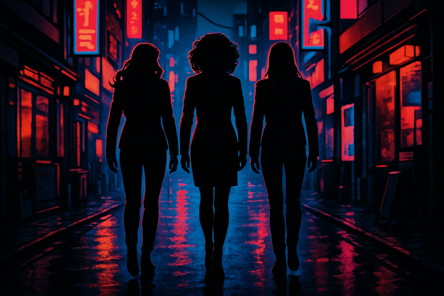 夜の街を共に歩き出す3人のシルエット（イメージ）