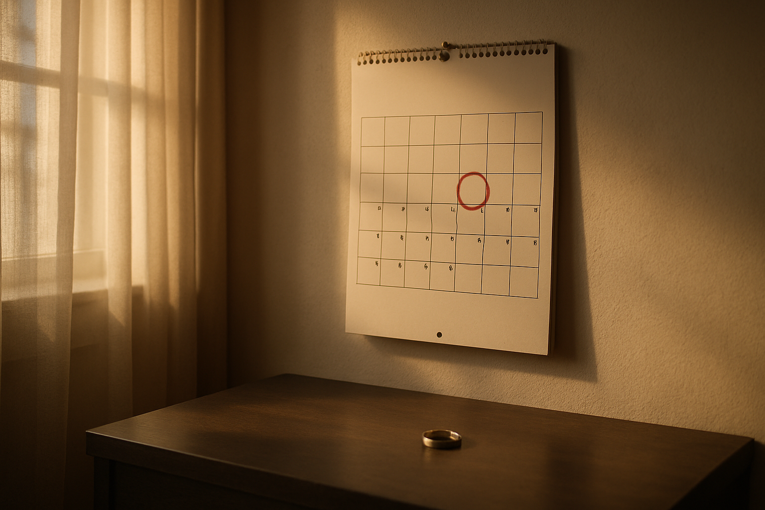 水曜日のカレンダーと結婚指輪のイメージ