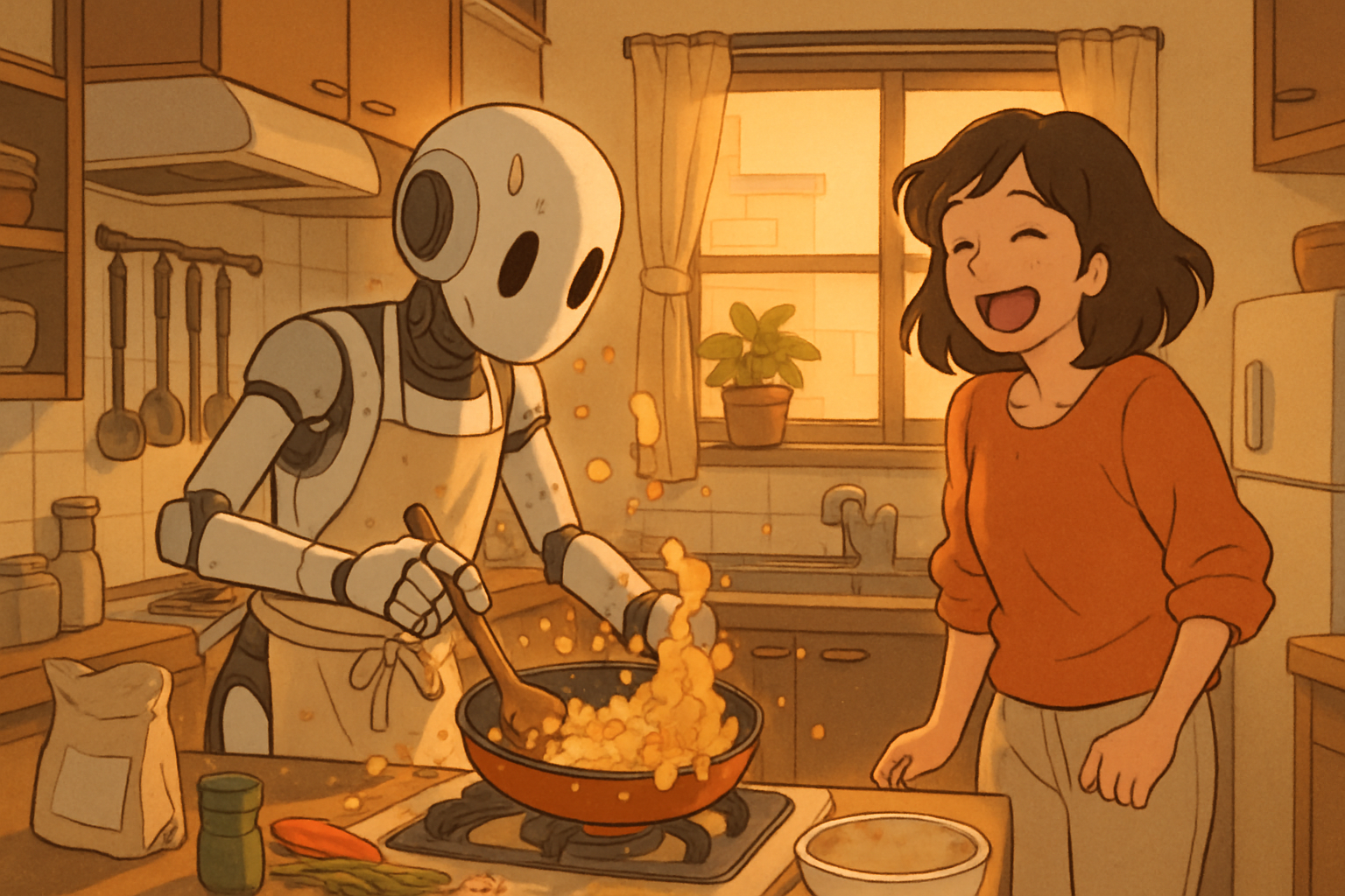 アンドロイドが人間の暮らしを学ぶ日常(イメージ)